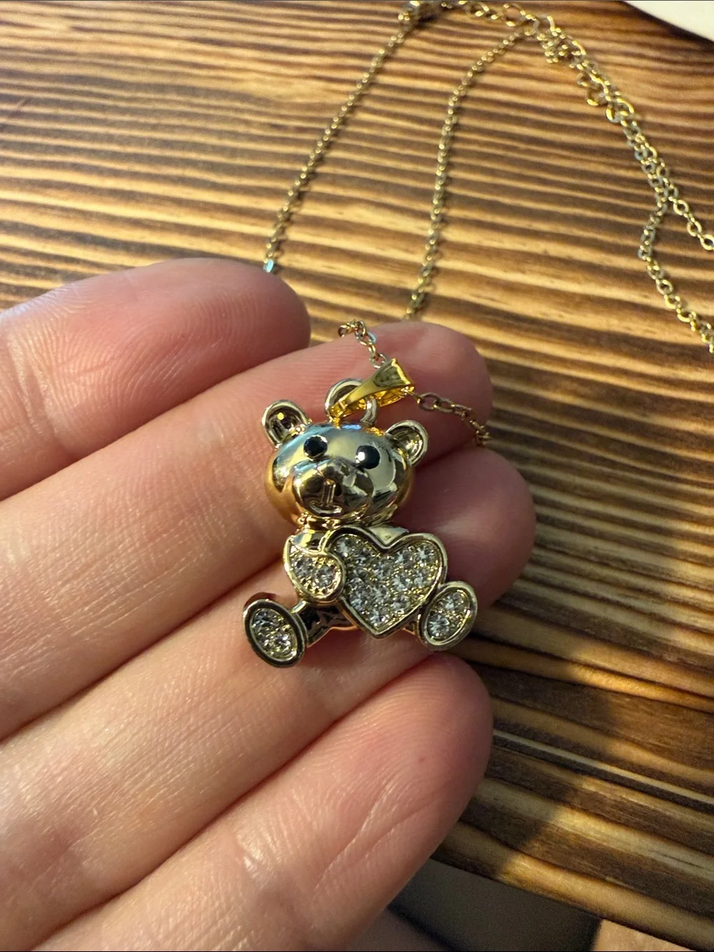 2Ct Round Cut Real Moissanite Teddy Bear Cartoon Pendant 14K Yellow Gold Plated